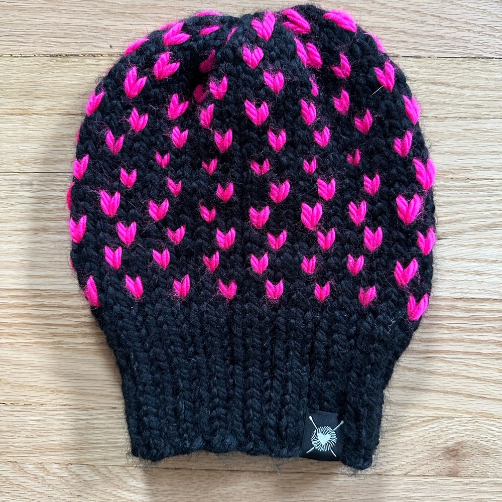 Pink Heart Knit Winter Beanie Hat